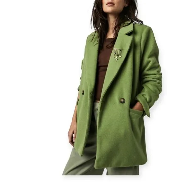 Free People Mari Solid Blazer Peacoat Double Breasted Textured‎ Oversized Coat