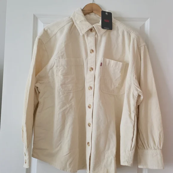 Levi's Corduroy Jacket Shacket Relaxed Fit Womens Size L Cream NWT Western Chic
