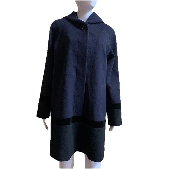 Forecaster of Boston Lamb Wool Winter Coat Hoodie Size 8 Women's Navy Blue Long