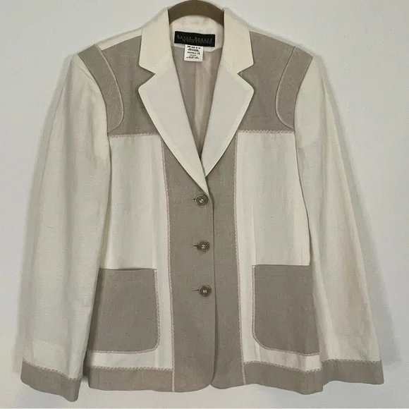 Vintage Harve Benard Cream & Tan Linen Blend Jacket Size 10