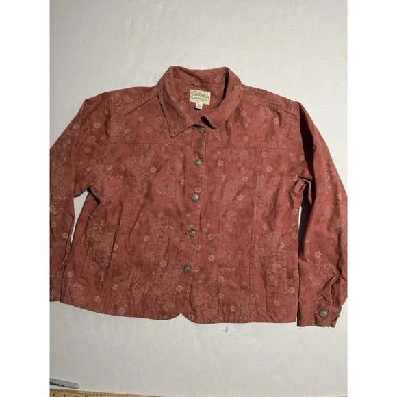 Cabela's Pink 100% Cotton, Floral AOP, Button Up Jacket,‎ Women's Large #1041