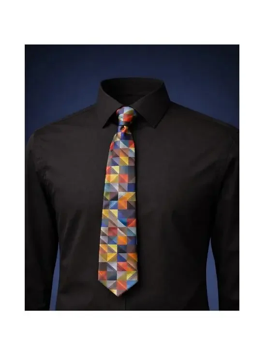 New Boys Geometric Zig Zag Satin Neck Tie Approximately 42