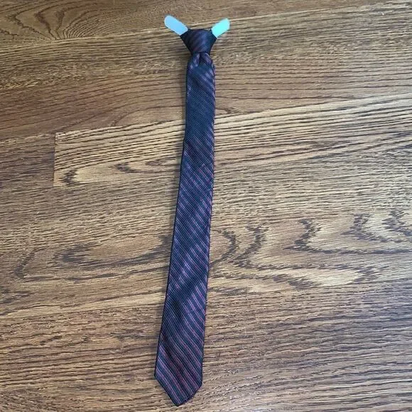 Vtg 60s burgundy & black little boys clip on tie‎