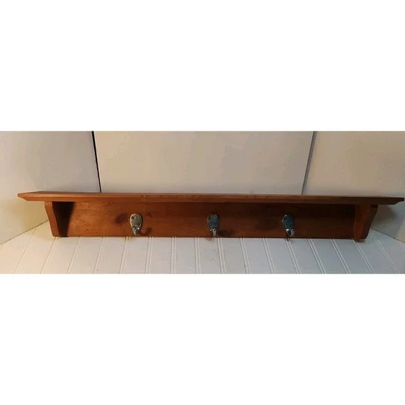 Solid Wood Wall Shelf With 3 Hooks 30
