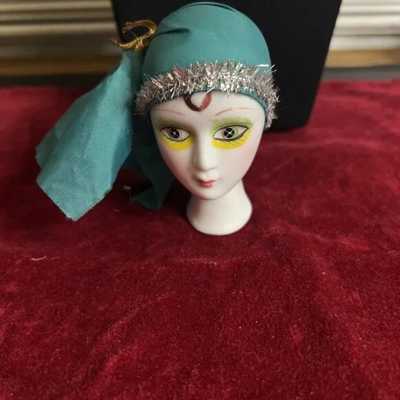 Vintage‎  Harlequin Jester Ornament Porcelain Doll Head
