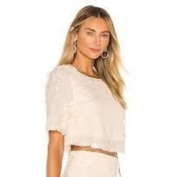 Lovers + Friends Gimme All the Deets Raine Crop Top Shell Beige Sz L