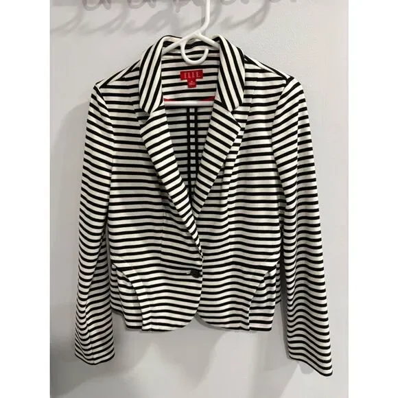 ELLE Black & White Striped Tailored Blazer