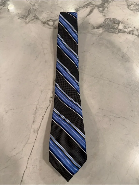 Michael Kors Black Tie with Blue Diagonal Stripes