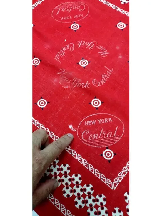 1930s Art Deco 40s Red Cotton Bandana Vanderbilt Railroad NY Central FAST COLOR
