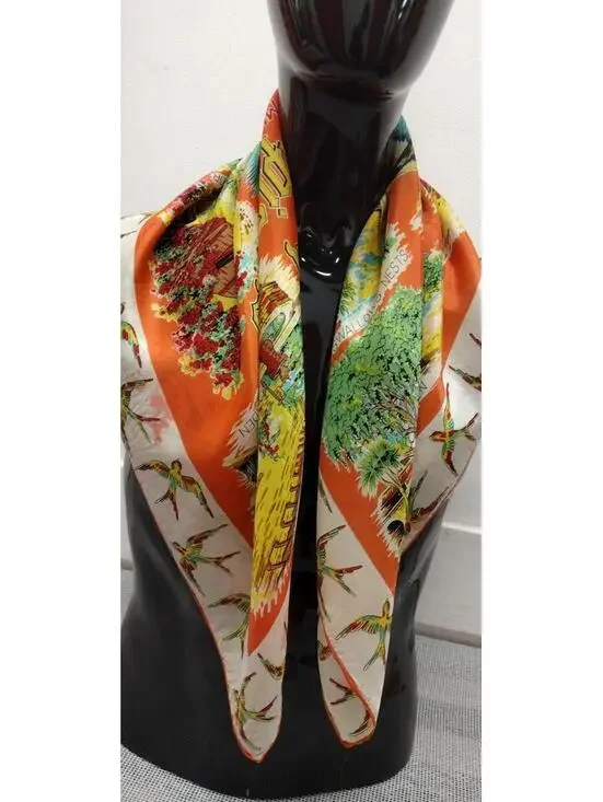 40s 30s California Missions Scarf Birds SAN JUAN CAPISTRANO 1930s MULTICOLOR ART