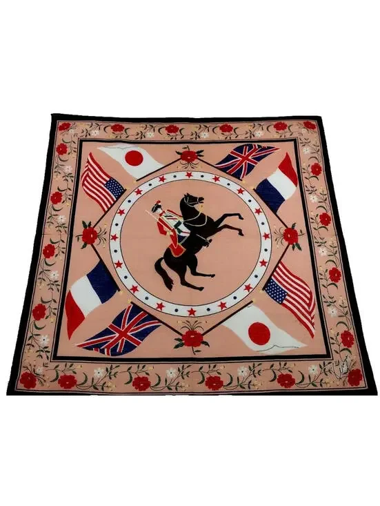 Kenzo Horse Cotton Scarf Handkerchief Flags JAPAN USA FRANCE ENGLAND Dandy Look