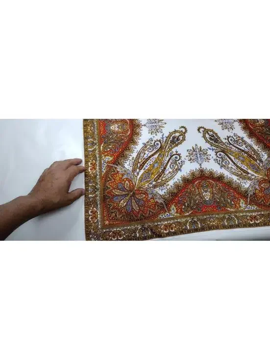 Vintage 1970s Satin Scarf Paisley Brown Boho R. J. SINGER Tapestry Print JAPAN