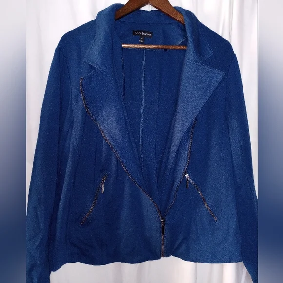 Lane Bryant 24 Women's Navy Moto Jacket Blazer Zippers Plus Stretchy Comfy