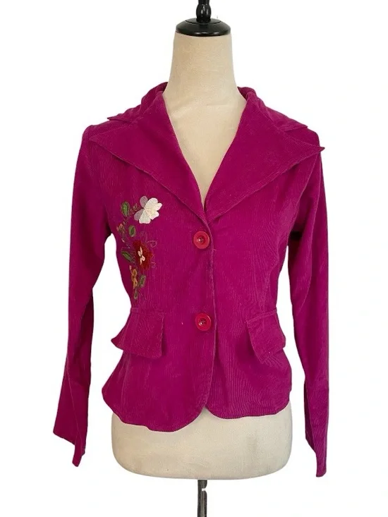 Y2k Angie Corduroy Blazer Pink Floral Embroidered S NWT