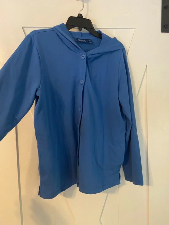 D & Co Beach Medium Blue Hooded Button-Front Jacket