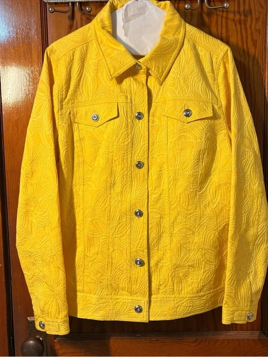 Laura Ashley Bright Yellow Embroidered Button-Front Jean‎ Jacket