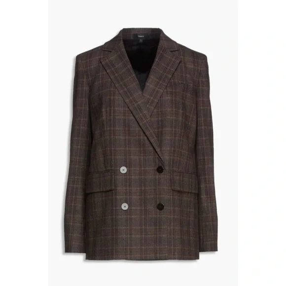 NWT Theory Piazza Plaid Double Breasted Blazer Jacket Multi Griffin Virgin Wool