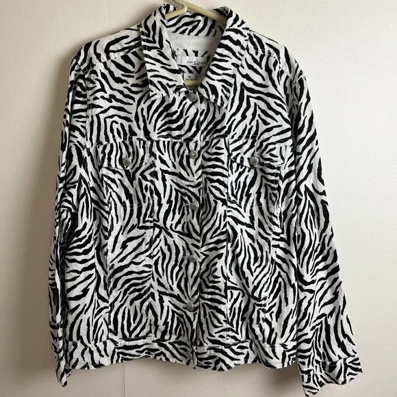 Anthropologie Lucy & Laurel 100% Linen Light Jacket Plus Size 3X‎ Trucker Zebra