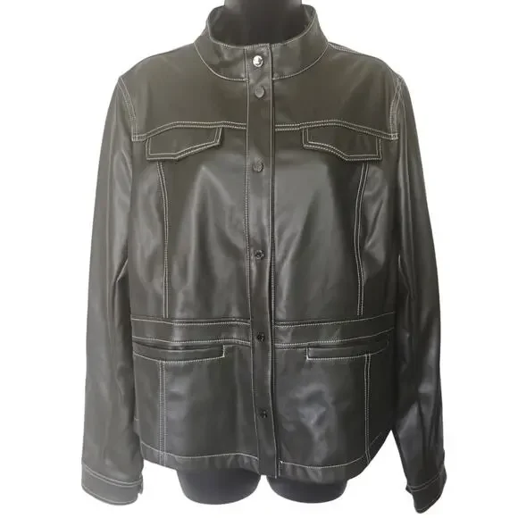Sam Edelman Faux Leather Moto Jacket Charcoal Womens Size Large