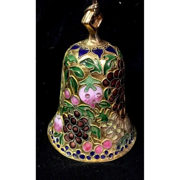 Cloisonne Bell Christmas Ornament Fruit Grapes Cherries Design 3