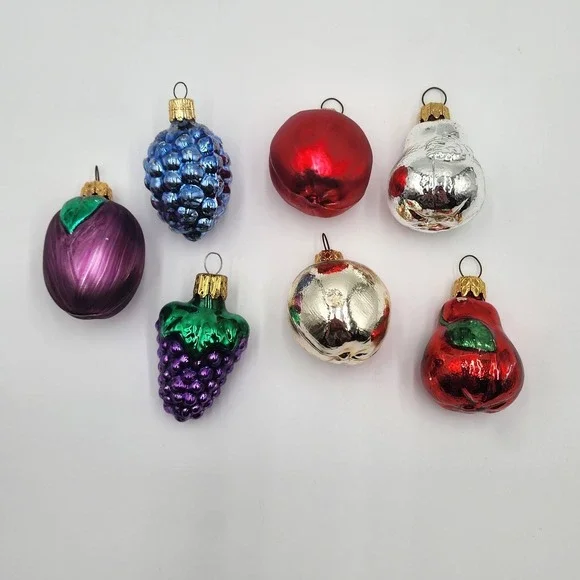 Vintage Mercury Fruit Glass Christmas Ornaments 7 Small German Holiday Nostalgia