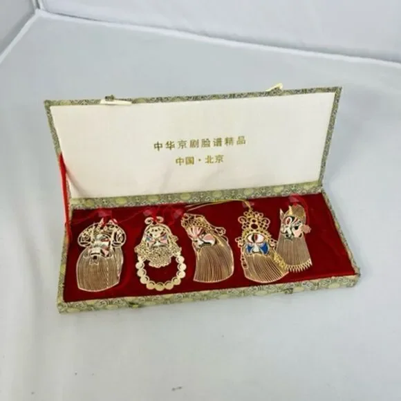 5 Oriental Asian Mask Gold metal Bookmarks Ornaments All are 3.25