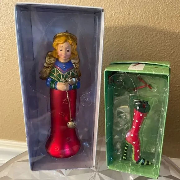 Department 56 Angel with Bells Ornament Plus Dept Glass Boot Ornament