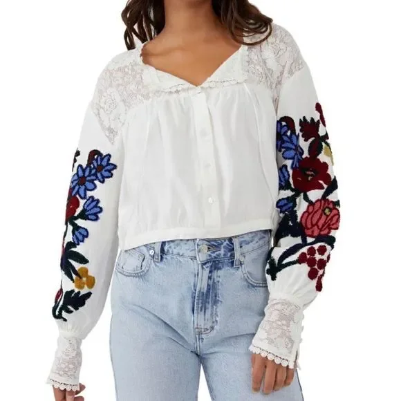 Free People | Meadows Embroidered Crop Blouse