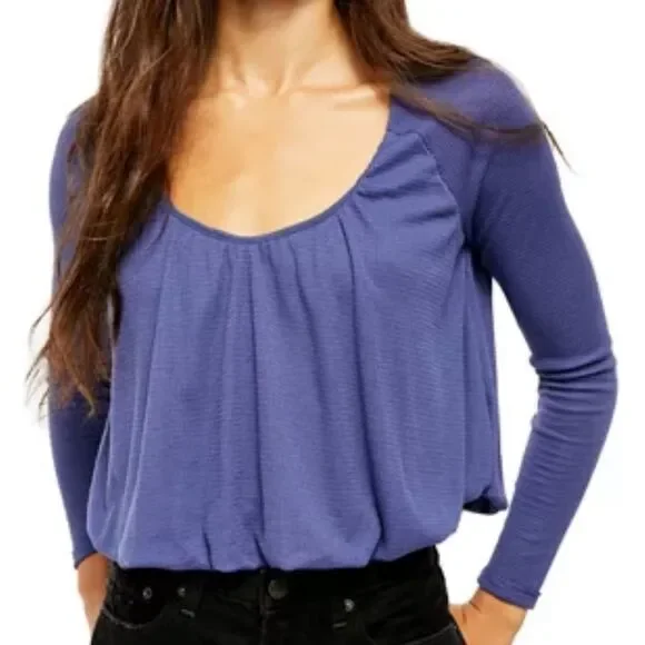 NWT Free People Bondi Thermal Cropped Swing Top in Blue