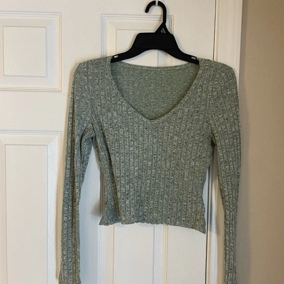 Bundle Of 3 Neutral Green Black Long Sleeve Cropped Minimalist Shirts Bodysuit