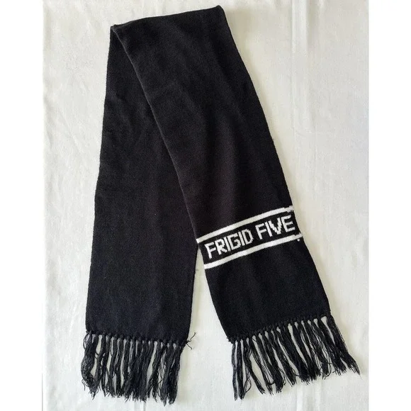 Vtg Frigid Five Winter Scarf‎ Two-ply Black And White 66