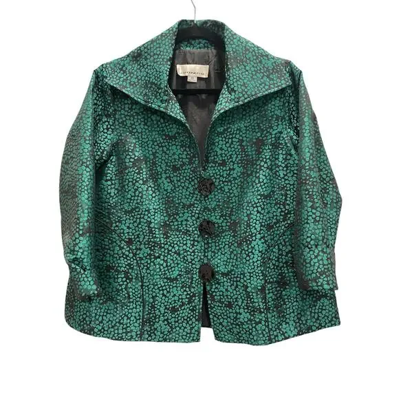 Caroline Rose Jacket XS Green Black Textured Embossed Dot Art to Wear Lagenlook