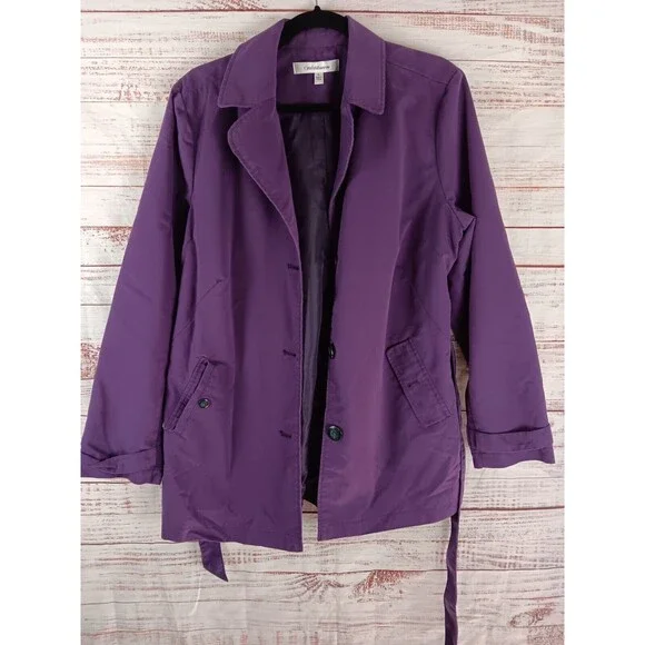 Croft & Barrow Jacket Women’s Large Purple Button Belted Cotton Blend