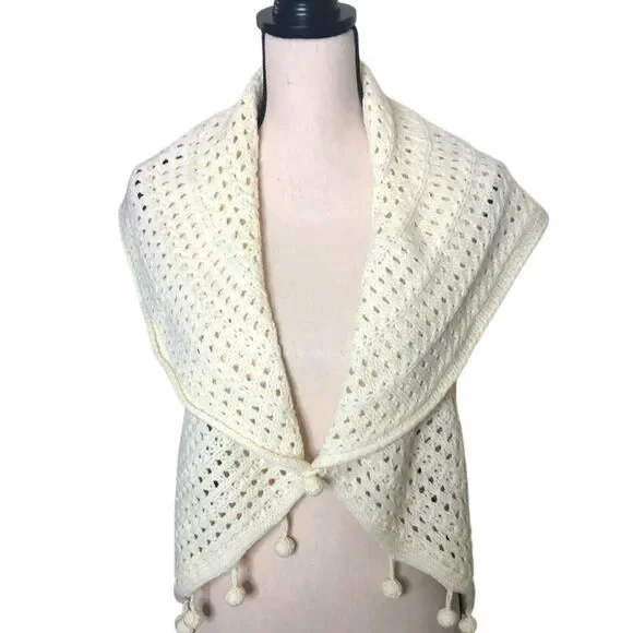 NEW Mud Pie Ivory Crochet Knit Wide Collar Sweater Vest Sz OS Cottagecore, Boho