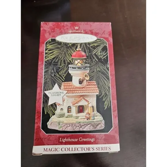 Hallmark Ornament Lighthouse Greetings 2nd in Series Lights Tested Holiday 1998