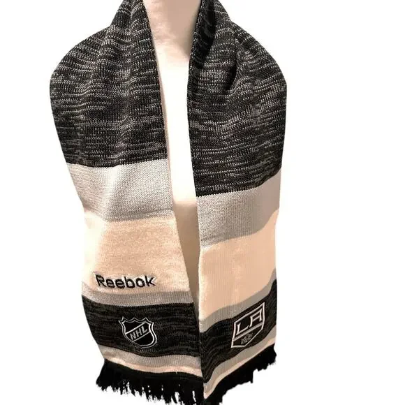 NHL LA Kings Reebok Center Ice Collection Scarf Black/Gray Blue White Stripe