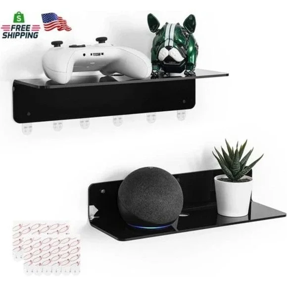 YestBuy‎ Acrylic Floating Shelves Set of 2 Black Gaming Room Wall Mount Storage