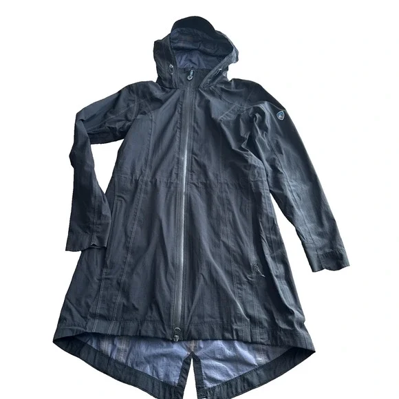 Kuhl Projekt Hooded Fishtail Parka Light Jacket Womens Size XS Black Windbreaker