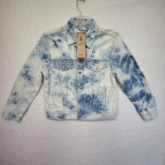 Levi's Women's Ex-Boyfriend Trucker Jacket, Light Blue Acid Wash Tie Dye Size S