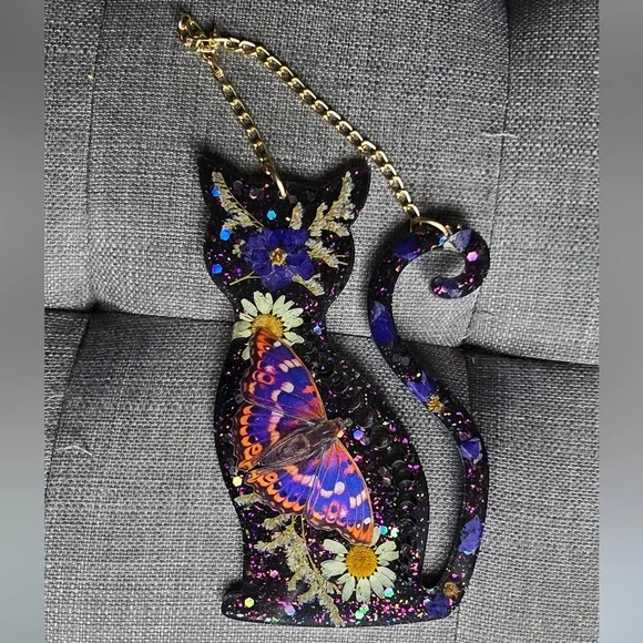 Black Cat Butterfly Resin Wall Hanging Witchy Goth Decor