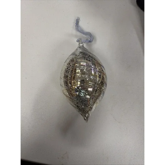distressed silver mercury glass tear drop holiday ornament.
