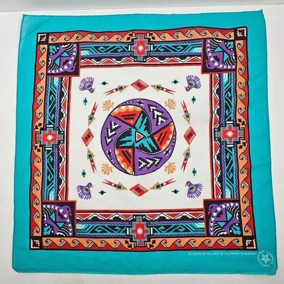 Vtg Wamcraft Southwest‎ Tribal Aztec Native American Bandanna USA Made RN14193