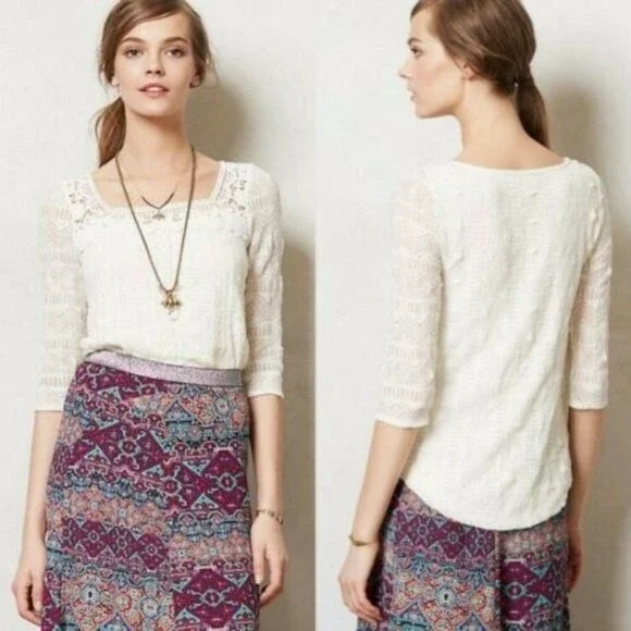 Anthropologie Meadow Floral Lace Crochet Melange Blouse Size Extra Small