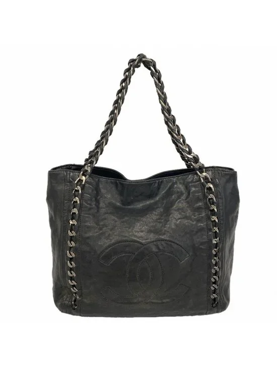 Chanel Chain Tote Leather Black Silver