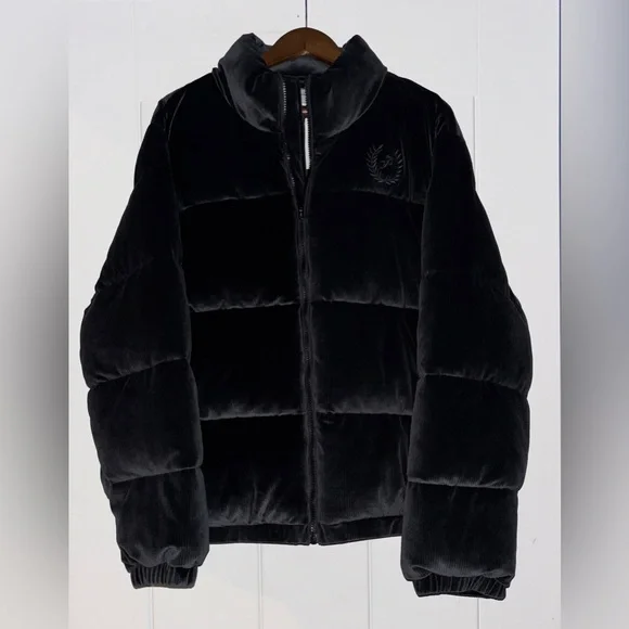 PINK Victoria's Secret Black Velvet Corduroy Puffer Jacket XXL New Cozy Winter