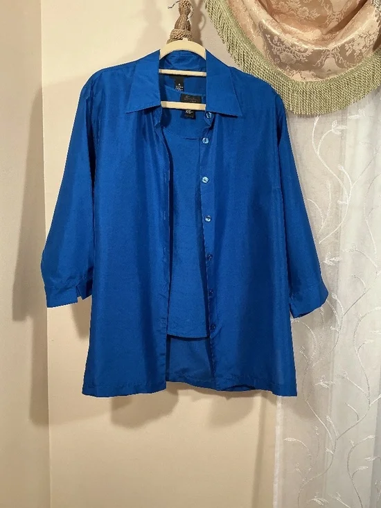 Karen Arnold Woman Silk tank & jacket set Sz 1X 3/4 sleeves Euro-Summer Vintage