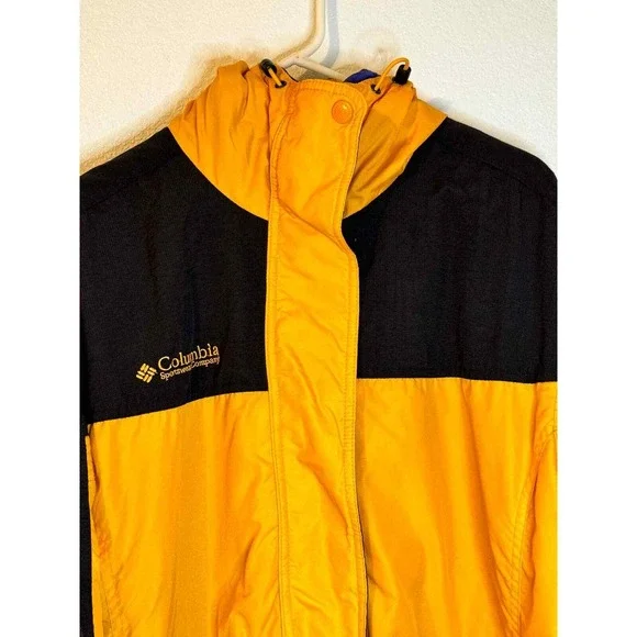 Columbia Sportswear Company Jacket‎ Black Yellow Hooded Fleece Lined Size M