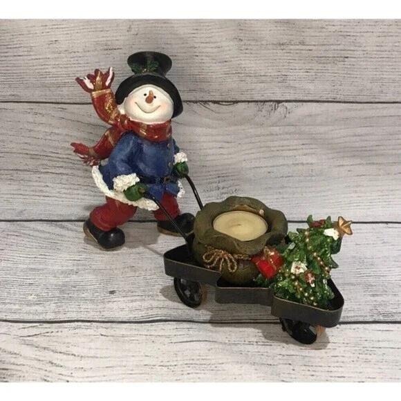 SNOWMAN With Candle Holder Cart Christmas Ornament.
