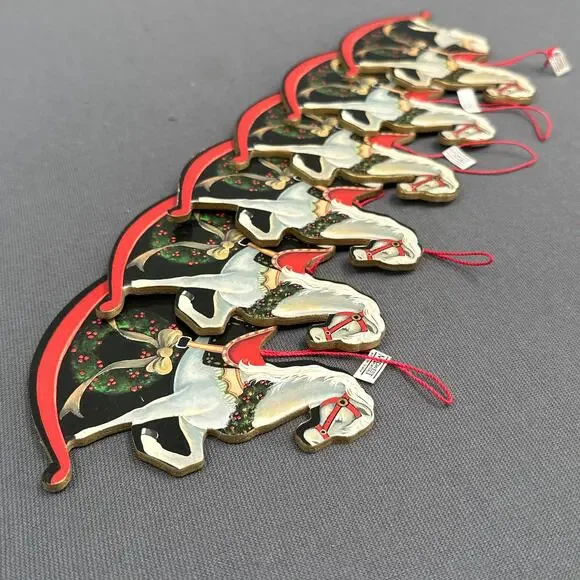 6 pc VTG Rocking Horse Cardboard Die Cut Christmas Tree Ornaments Midwest Import