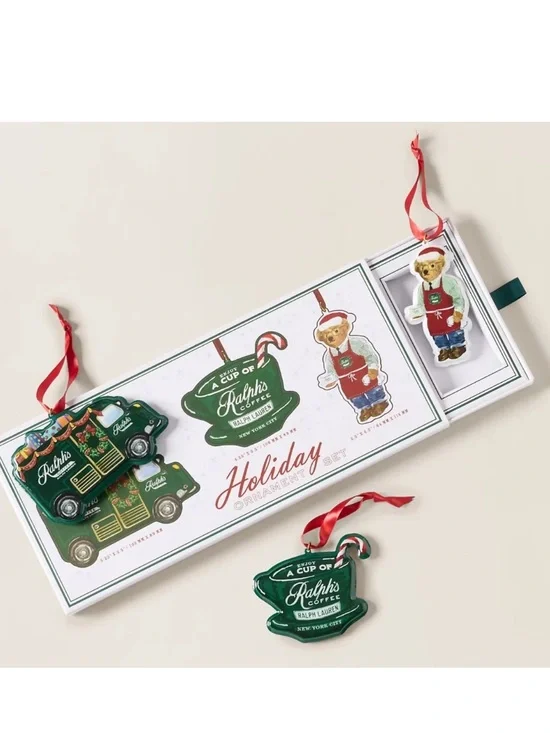 Ralph’s Coffee Polo Ralph Lauren Home Holiday Ornament Gift Set NIB